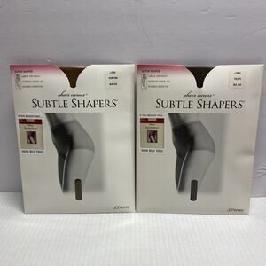 2 JCPenney Subtle Shapers Pantyhose Long Suntan & Taupe Nylons Total Support